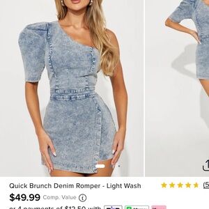 Fashion Nova Blue Asymmetrical Wrap Dress with Puff Sleeves